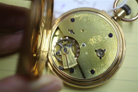 A Victorian 18ct gold half hunter keyless lever pocket watch by Victor Kullberg, Liverpool Road, London,